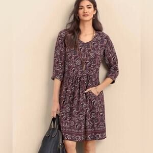 Garnet Hill Purple Floral Paisley
Bohemian Pocket Detail Ladies Dress